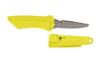 couteau de sauvetage, couteau marin, outil de sécurité nautique, couteau pour kayak, couteau voile, équipement de survie en mer, couteau inox anti-corrosion, outil de secours nautique.
